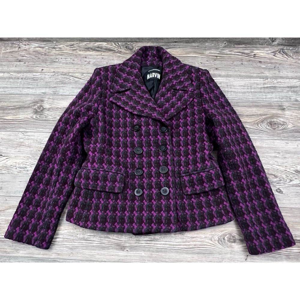 Marvin Richard's Wool Blend Blazer Peacoat Jacket Pink/Black Office Career LARGE